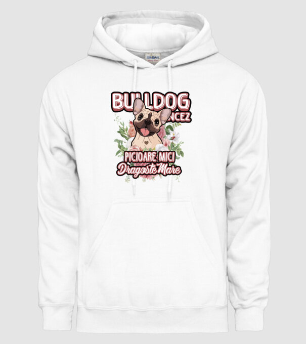 Bulldog francez picioare mici dragoste mare model alb pe tricou