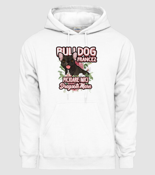 bulldog francez - picioare mici dragoste mare model alb pe tricou
