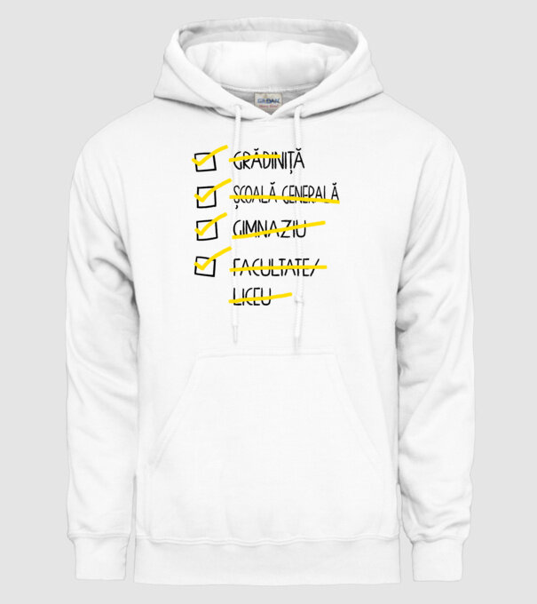 Cheklist educație - Facultate alb model alb pe tricou