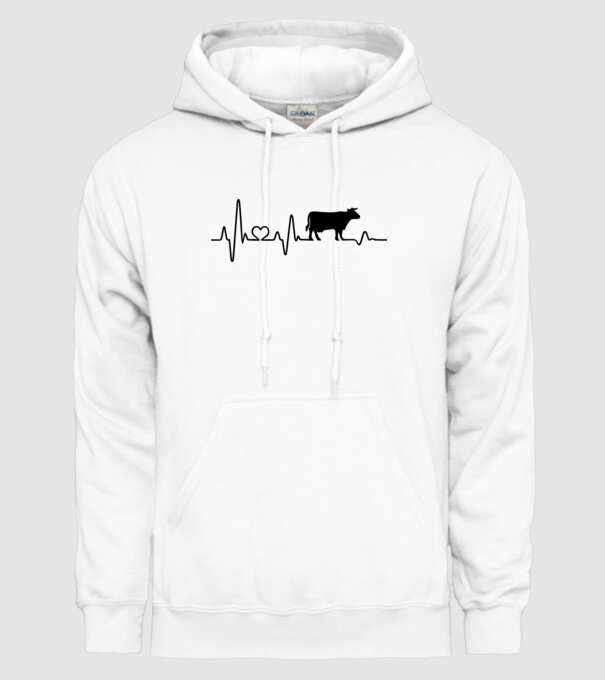 Cow Heartbeat model alb pe tricou