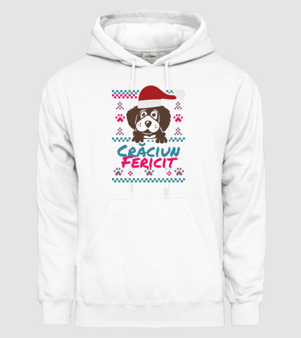 Crăciun Fericit câine model alb pe tricou