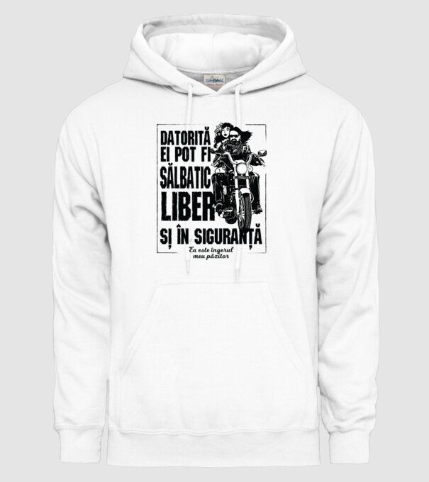 datorită lui pot fi sălbatică, liberă și în siguranță - el este îngerul meu păzitor model alb pe tricou