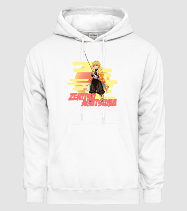 Demon Slayer Zenitsu model alb pe tricou