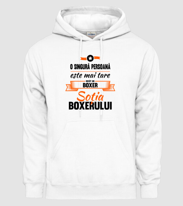 doar o persoană este mai tare decât un boxer, soția boxerului model alb pe tricou