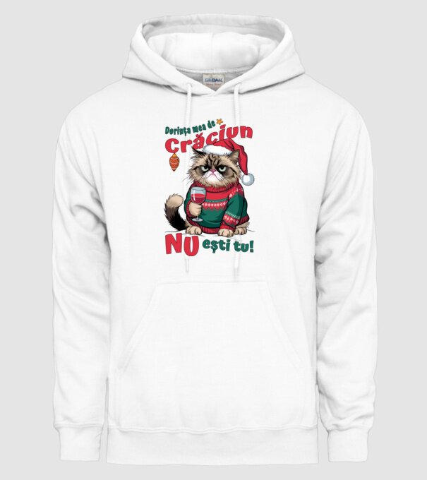 Dorința mea de Crăciun nu ești tu! pisică model alb pe tricou