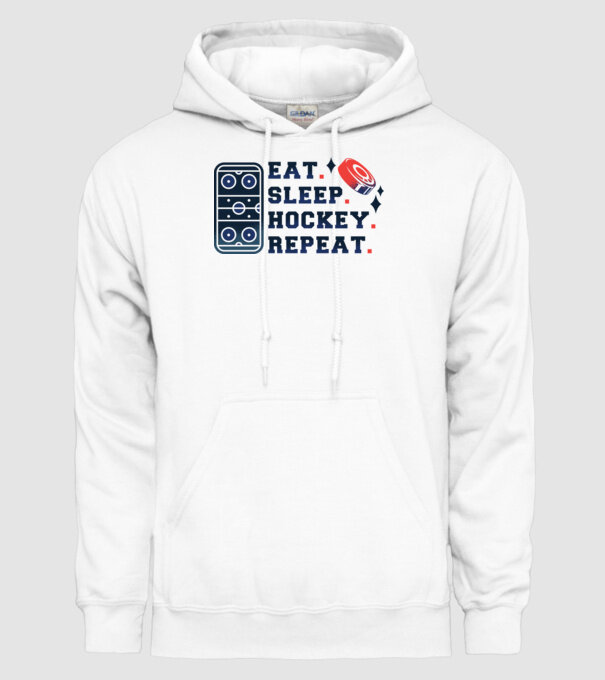 Eat Sleep Hockey Repeat model alb pe tricou