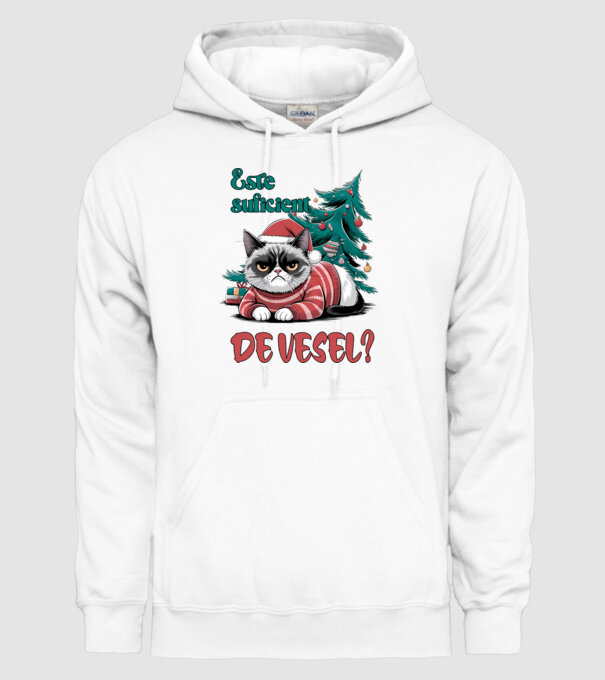 Este suficient de vesel? pisică Crăciun model alb pe tricou