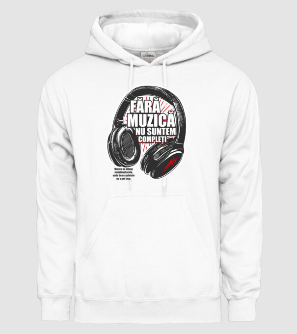 Fără muzică nu suntem compleți - Muzica ne atinge emoțional acolo, unde doar cuvintele nu o pot face. model alb pe tricou