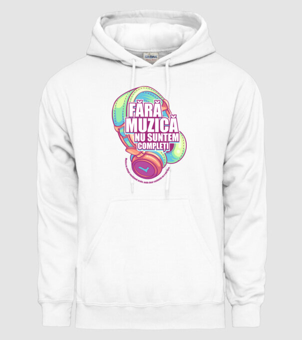 Fără muzică nu suntem compleți - Muzica ne atinge emoțional acolo, unde doar cuvintele nu o pot face. model alb pe tricou