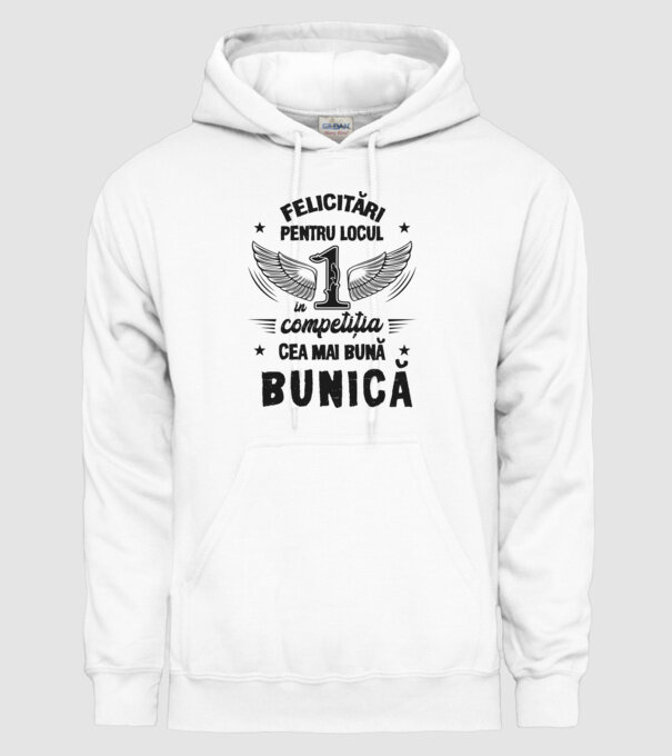 Felicitări pentru locul 1 în competiția Cea mai bună bunică! model alb pe tricou