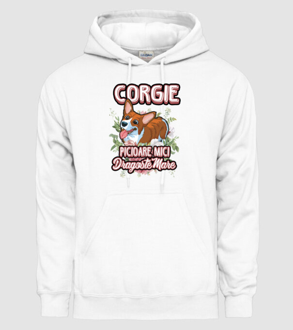 corgie : picioare mici dragoste mare model alb pe tricou
