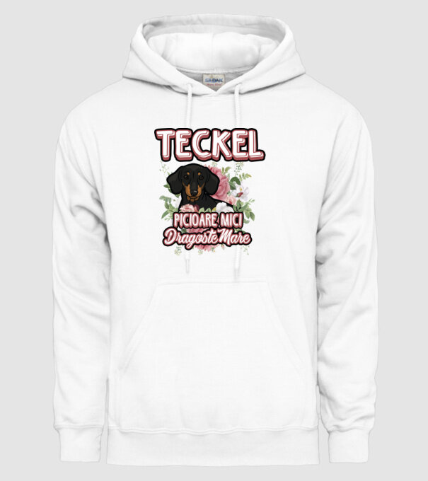 teckel : picioare mici dragoste mare model alb pe tricou