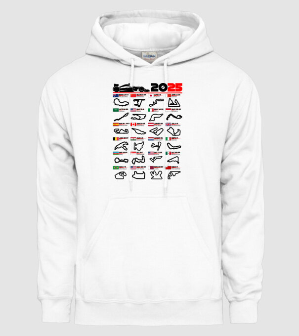 F1 calendar 2025 model alb pe tricou