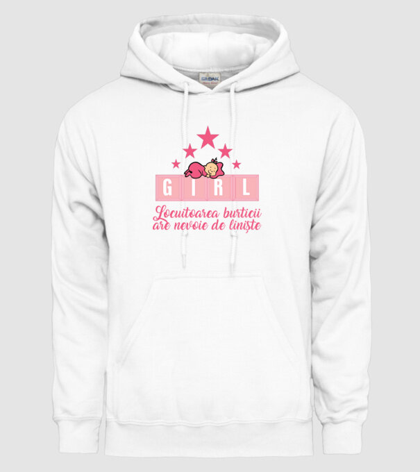GIRL- Locuitoarea burticii are nevoie liniște model alb pe tricou