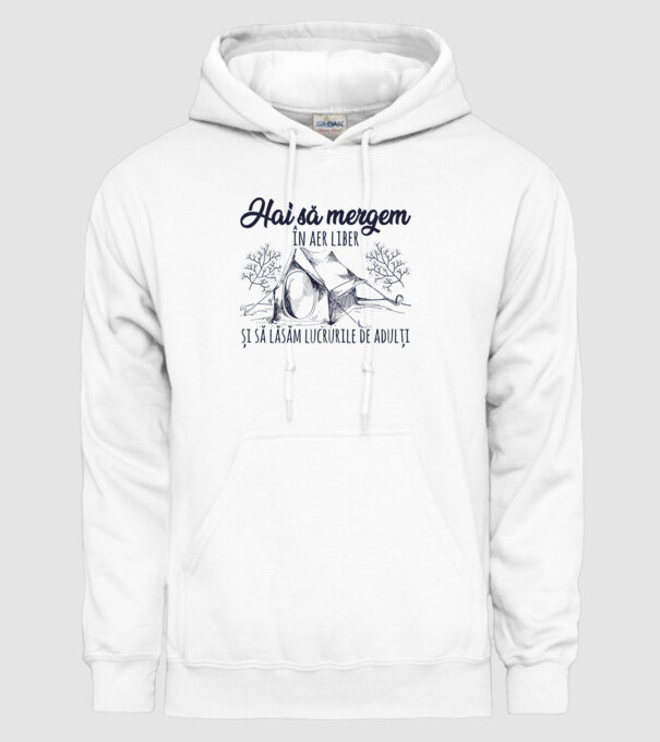 Hai să mergem în aer liber și să lăsăm lucrurile de adulți model alb pe tricou