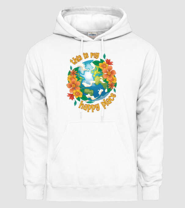 Happy Place model alb pe tricou