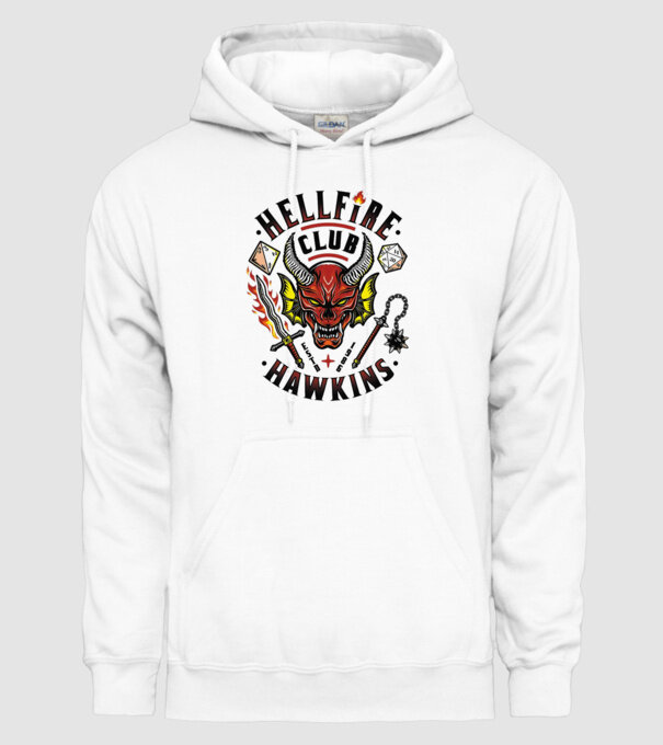 hellfire club hawkins model alb pe tricou