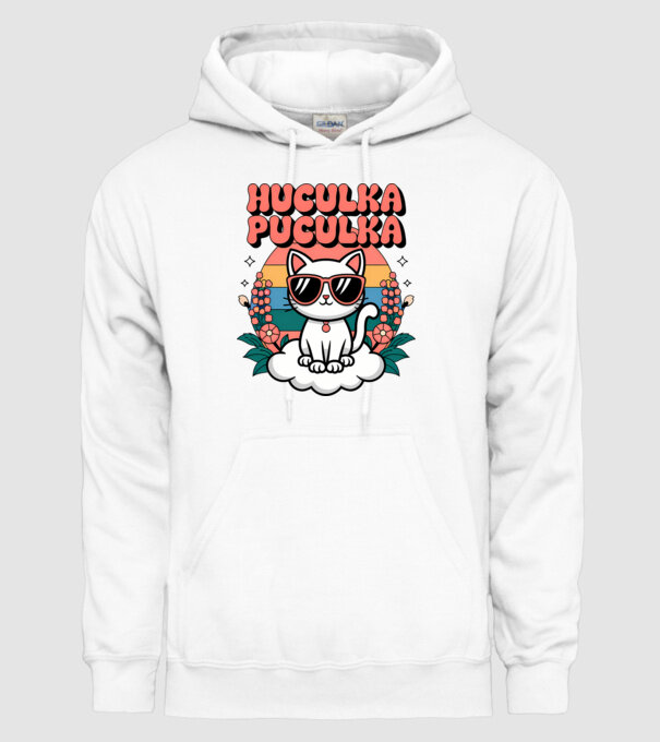 Huculka Puculka pisică 1 model alb pe tricou