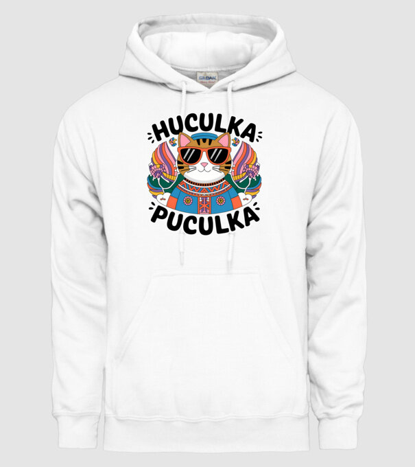 Huculka Puculka pisică 3 model alb pe tricou