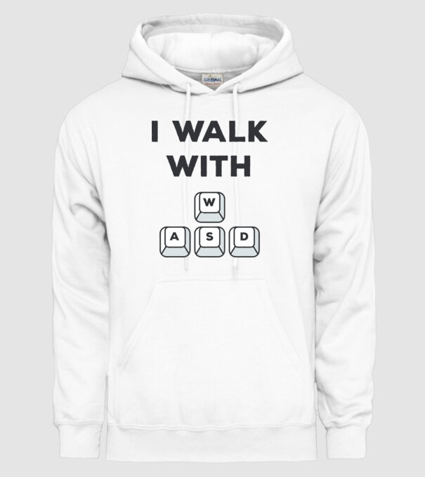 I Walk with WASD model alb pe tricou