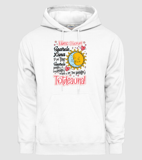 Iubesc 3 lucruri model alb pe tricou