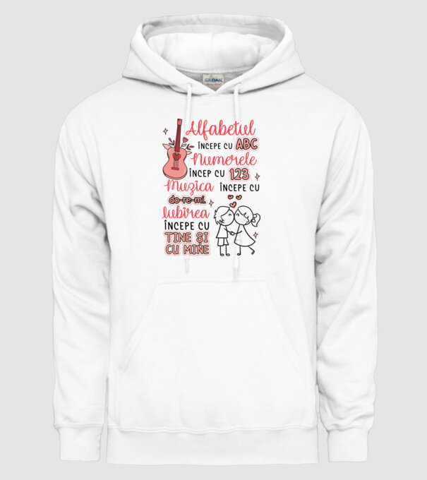 Iubirea începe cu-tine și cu mine model alb pe tricou