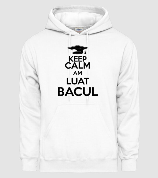 Keep calm, am luat bacul model alb pe tricou
