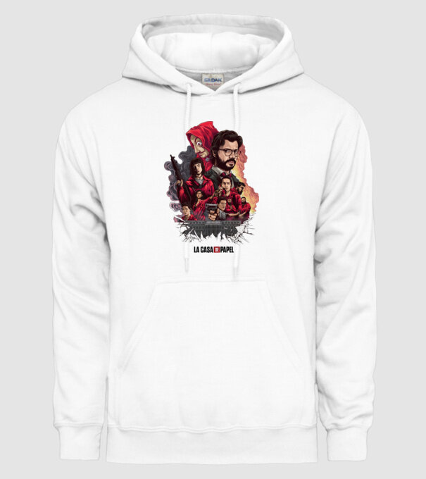 la casa de papel poster theme model alb pe tricou