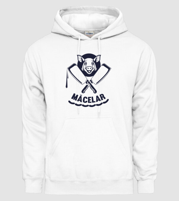 măcelar model alb pe tricou