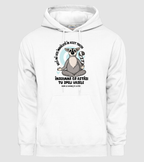 Dacă o vezi îmbrăcată în acest tricou, înseamnă că astăzi tu speli vasele. Mama se odihnește astăzi. model alb pe tricou
