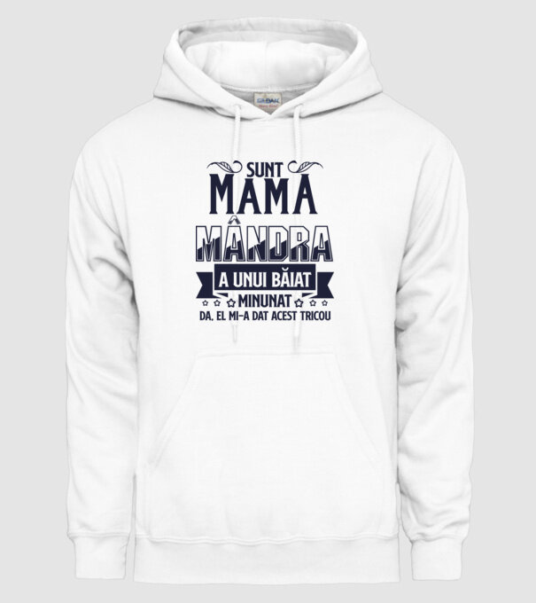 Sunt mama mândră a unui băiat minunat - da, el mi-a dat acest tricou model alb pe tricou