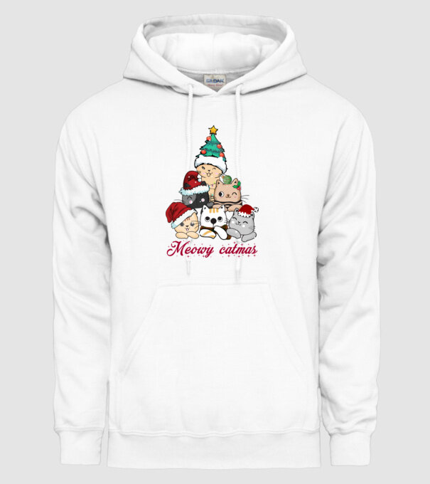 Meowy catmas model alb pe tricou