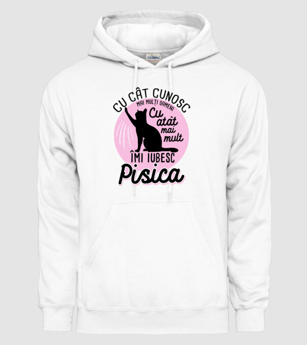 Cu cât cunosc mai mulți oameni, cu atât mai mult îmi iubesc pisica model alb pe tricou