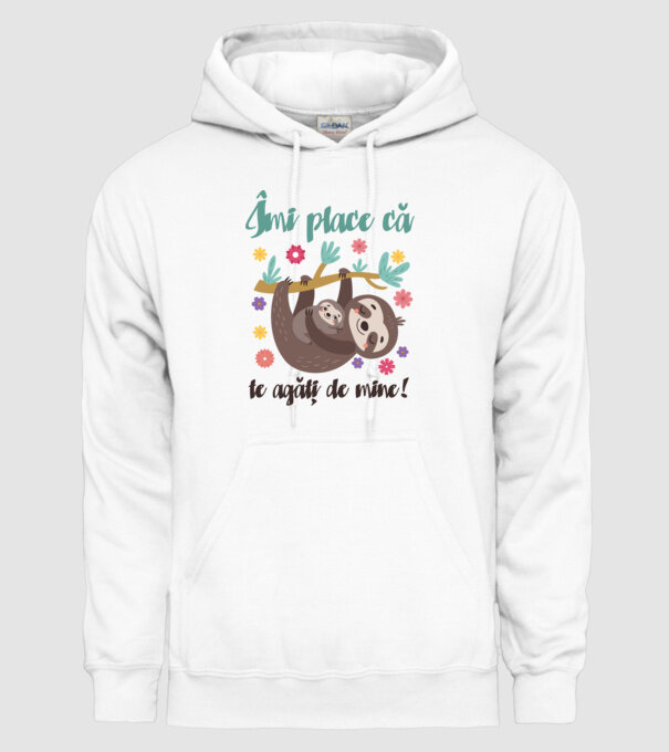 Îmi place să mă agăț de tine! Te iubesc mamă! model alb pe tricou