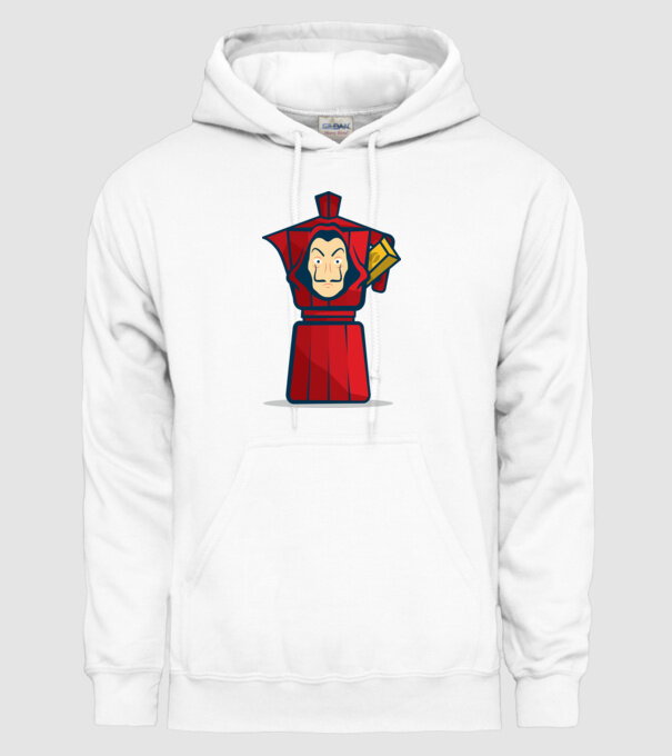 money heist coffee model alb pe tricou