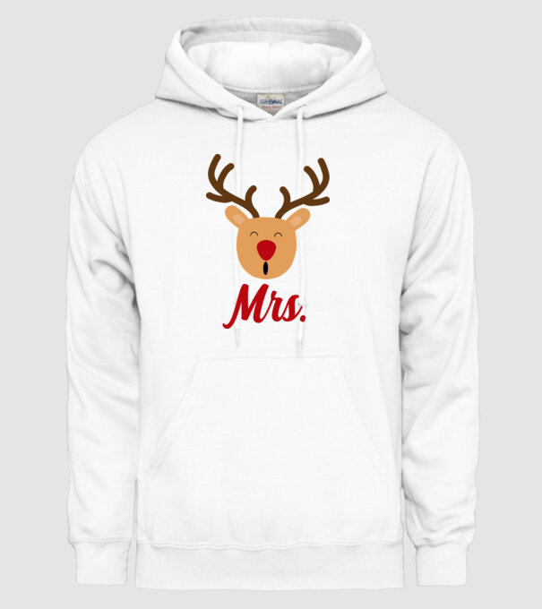 Mrs Reindeer christmas couple model alb pe tricou
