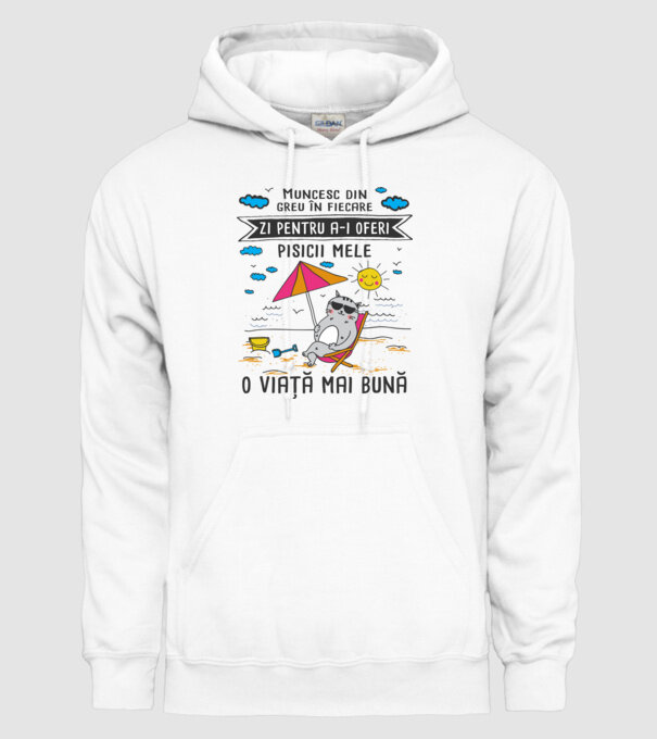 Muncesc din greu în fiecare zi pentru a-i oferi pisicii mele o viață mai bună model alb pe tricou