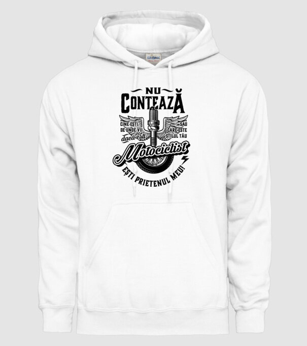 Nu contează cine ești, de unde vii sau care este stilul tău, dacă ești motociclist ești prietenul meu! model alb pe tricou