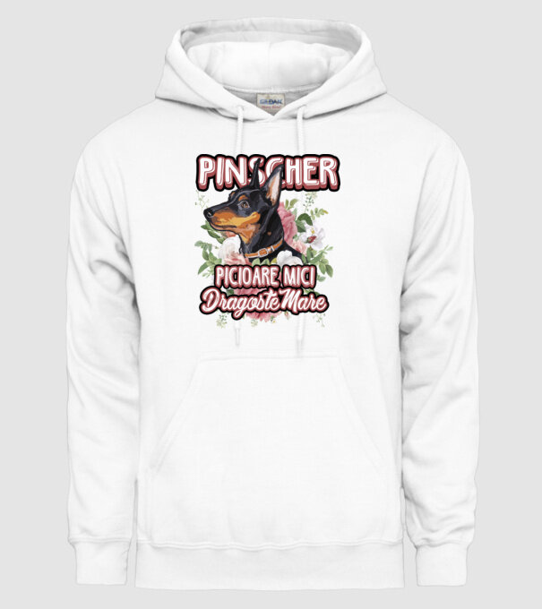 Pinscher picioare mici dragoste mare model alb pe tricou