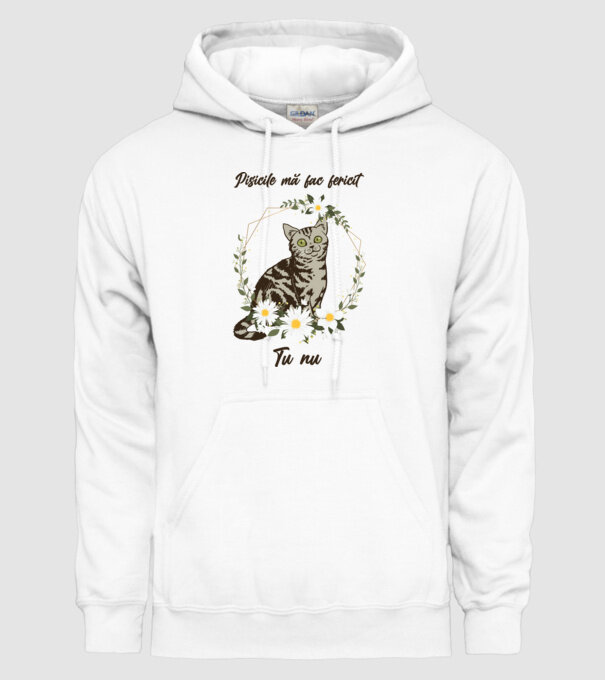 Pisicile mă fac fericit(ă), tu nu model alb pe tricou