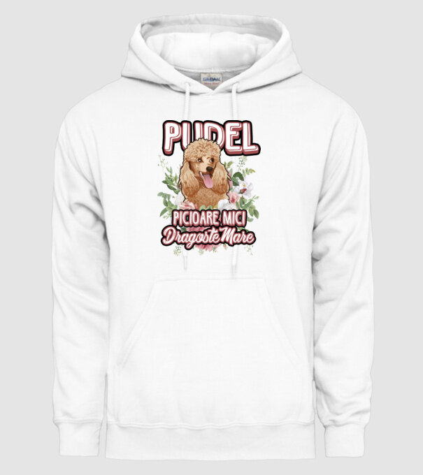 Pudel picioare mici dragoste mare model alb pe tricou