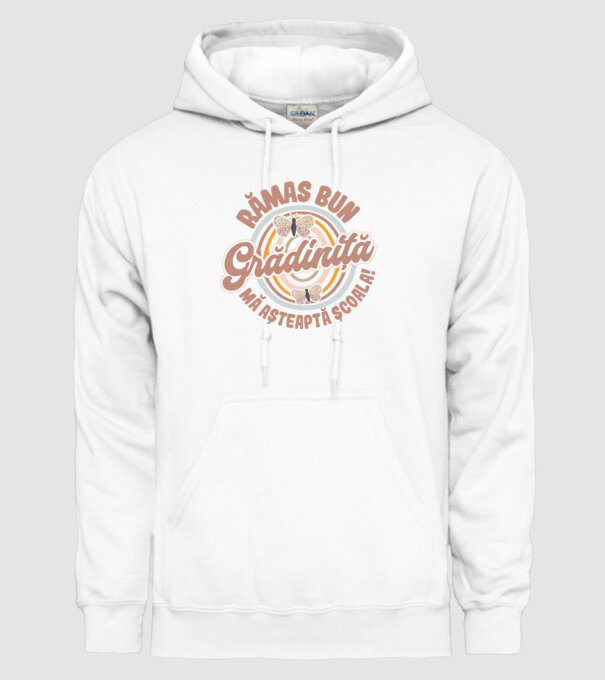 Rămas bun grădiniță, mă așteaptă școala! model alb pe tricou