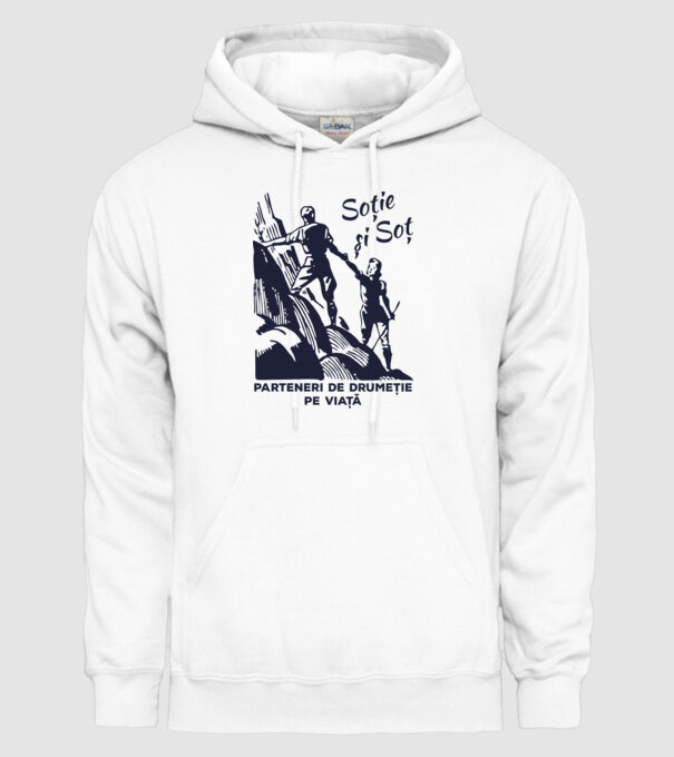 soție și soț - parteneri de drumeție pe viață model alb pe tricou
