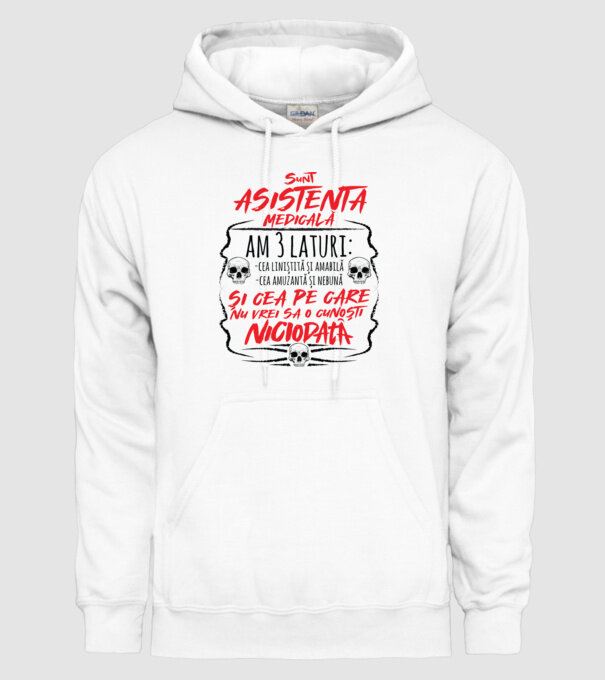 Sunt asistentă medicală am 3 laturi model alb pe tricou