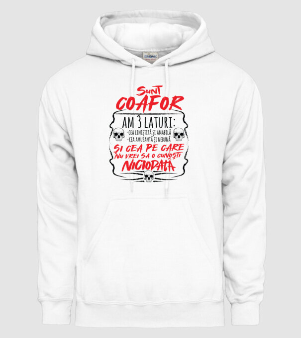 sunt coafor am 3 laturi model alb pe tricou