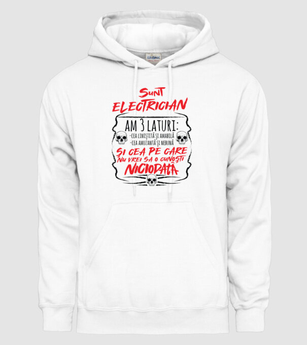 sunt electrician am 3 laturi model alb pe tricou