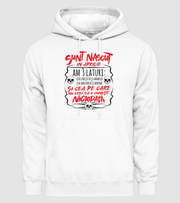 Sunt născut în aprilie, am 3 laturi model alb pe tricou