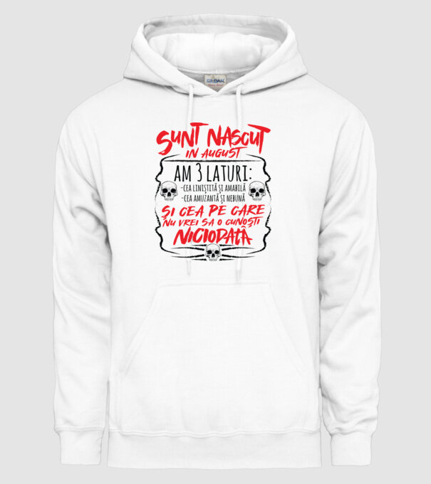 Sunt născut în august am 3 laturi model alb pe tricou