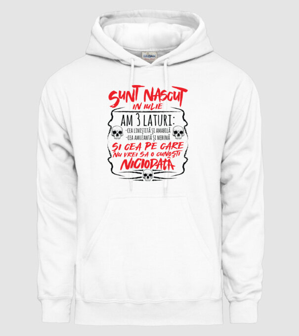 Sunt născut în iulie, am 3 laturi: model alb pe tricou