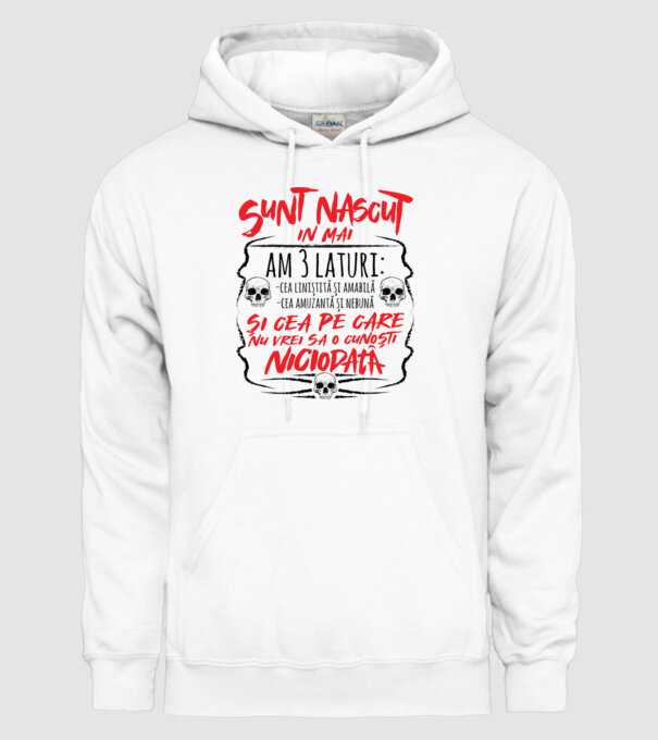 Sunt născut în mai, am 3 laturi model alb pe tricou